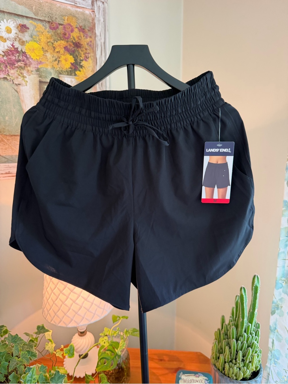 Lands' End Black Women's Drawstring Athletic Shorts